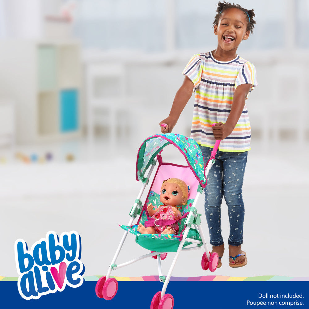 Baby Alive Doll Umbrella Stroller with Hearts & Colors Playset - Interactive Toy Stroller for Toddlers & Kids (Ideal for Indoor Play, Birthday Gifts & Role-Playing Fun)