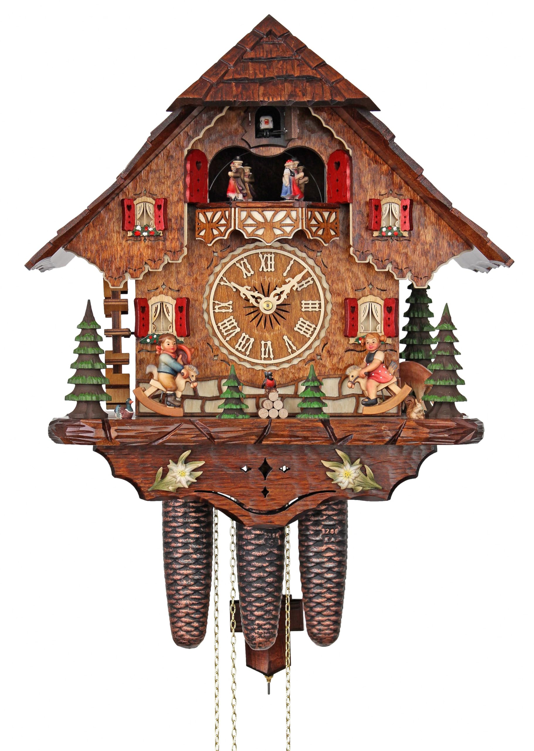 Handcrafted Cuckoo Clock with Rocking Horses - Traditional German Wooden Wall Clock with Moving Pendulum & Bird - Perfect for Home, Office, and Cabin Decor