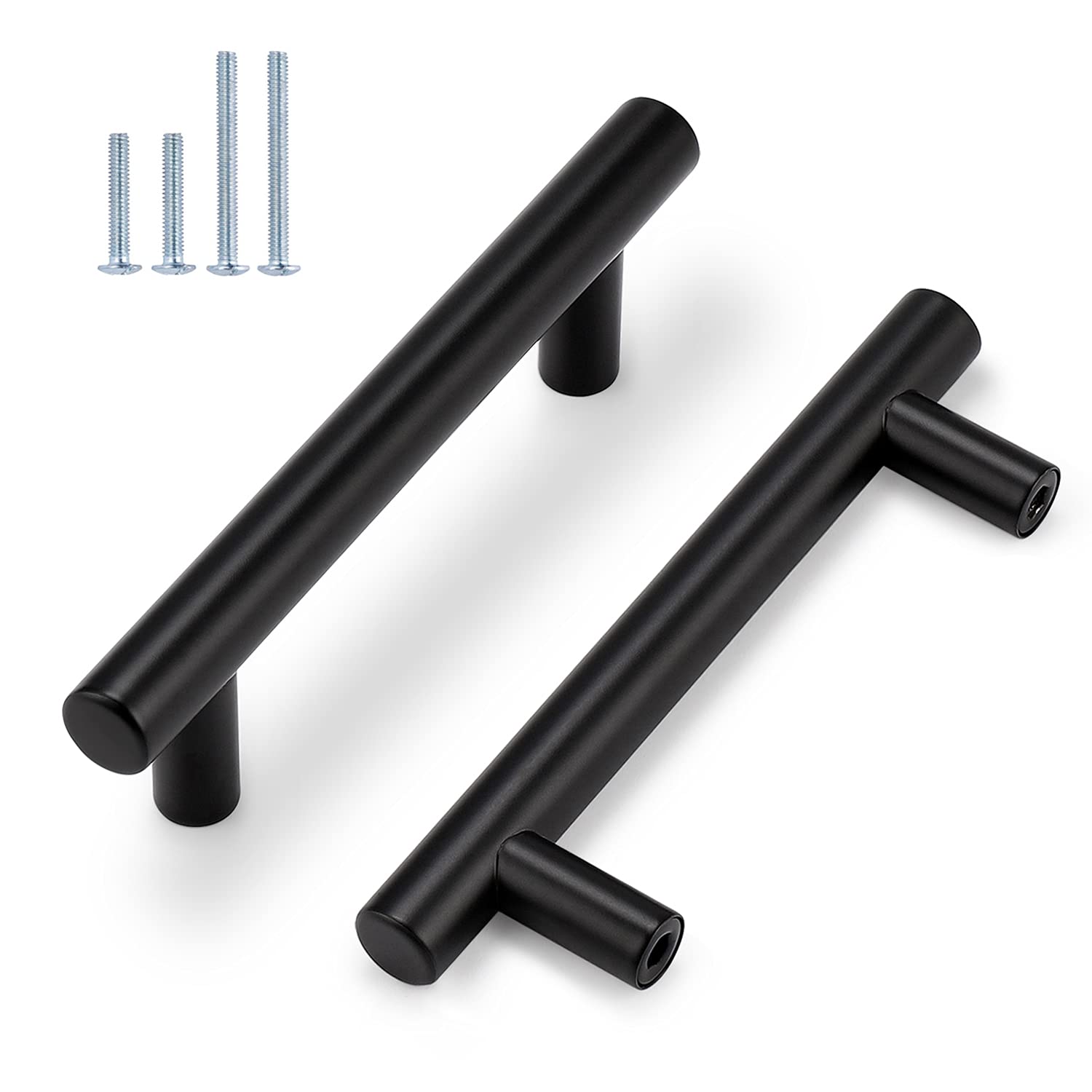 Probrico 200 Pack 3-1/2 Inch Black Cabinet Pulls - Stainless Steel Kitchen Cabinet Handles, Round T-Bar Cupboard & Furniture Hardware for Drawers, Dressers, Closets & Wardrobes (6 Inch Total Length) - Perfect for Modern Kitchen Remodeling & Home Organization