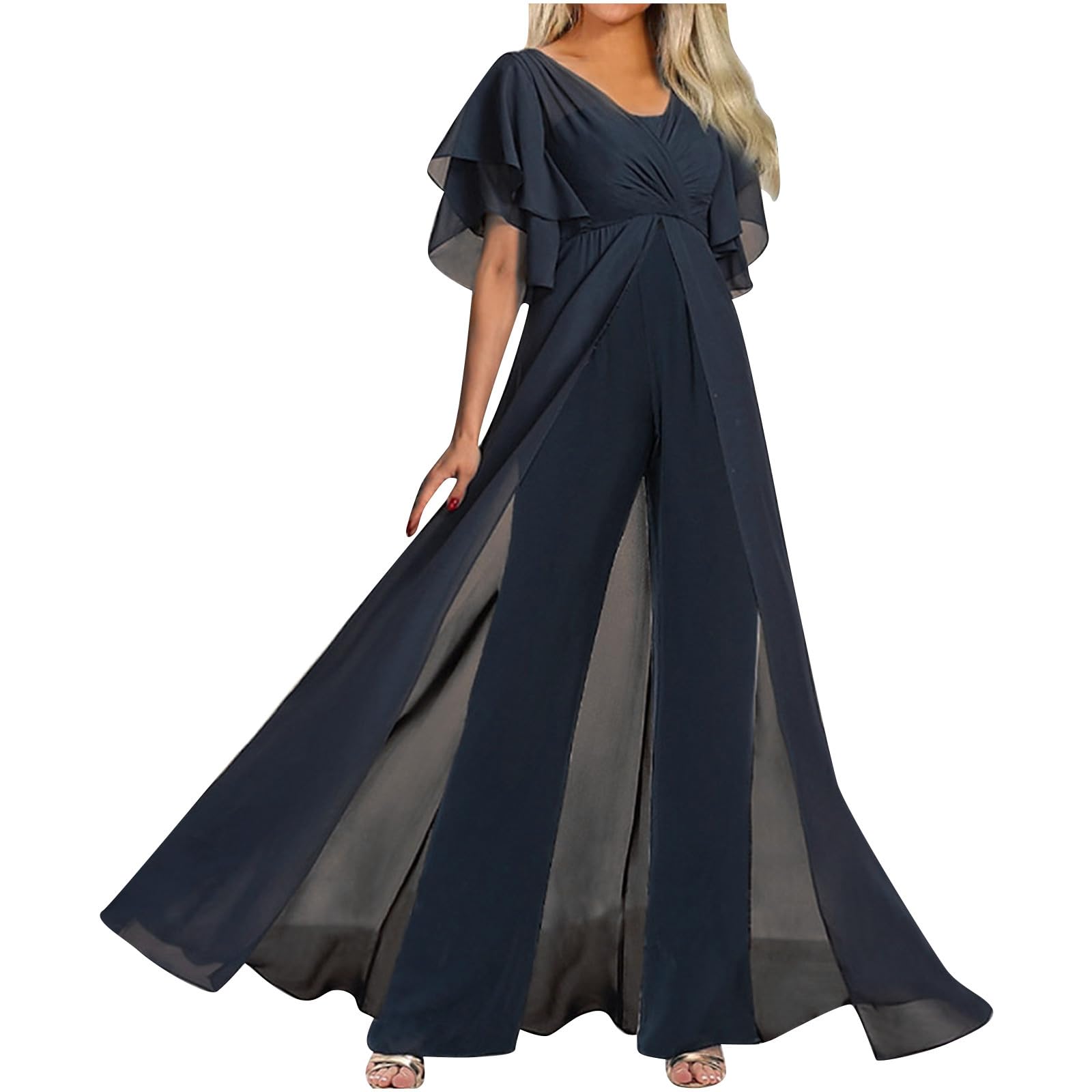 Elegant Overlay Patchwork Jumpsuit for Women - V Neck Bodycon Romper for Business & Party