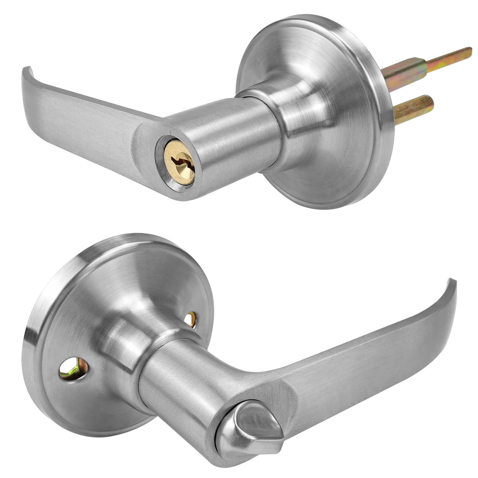 ertoory Commercial Grade Cylindrical Lever Door Lock - Reversible Bedroom Door Handle with Satin Nickel Finish - Ideal for Offices, Hotels, and Residential Homes