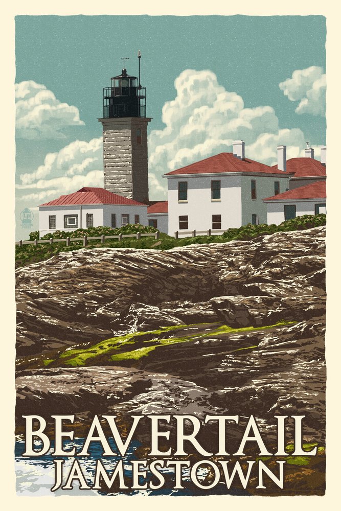 Signed Jamestown Rhode Island Beavertail Lighthouse Letterpress Art Print 24x36 - Vintage Wall Decor Poster for Home, Office & Coastal Themed Spaces