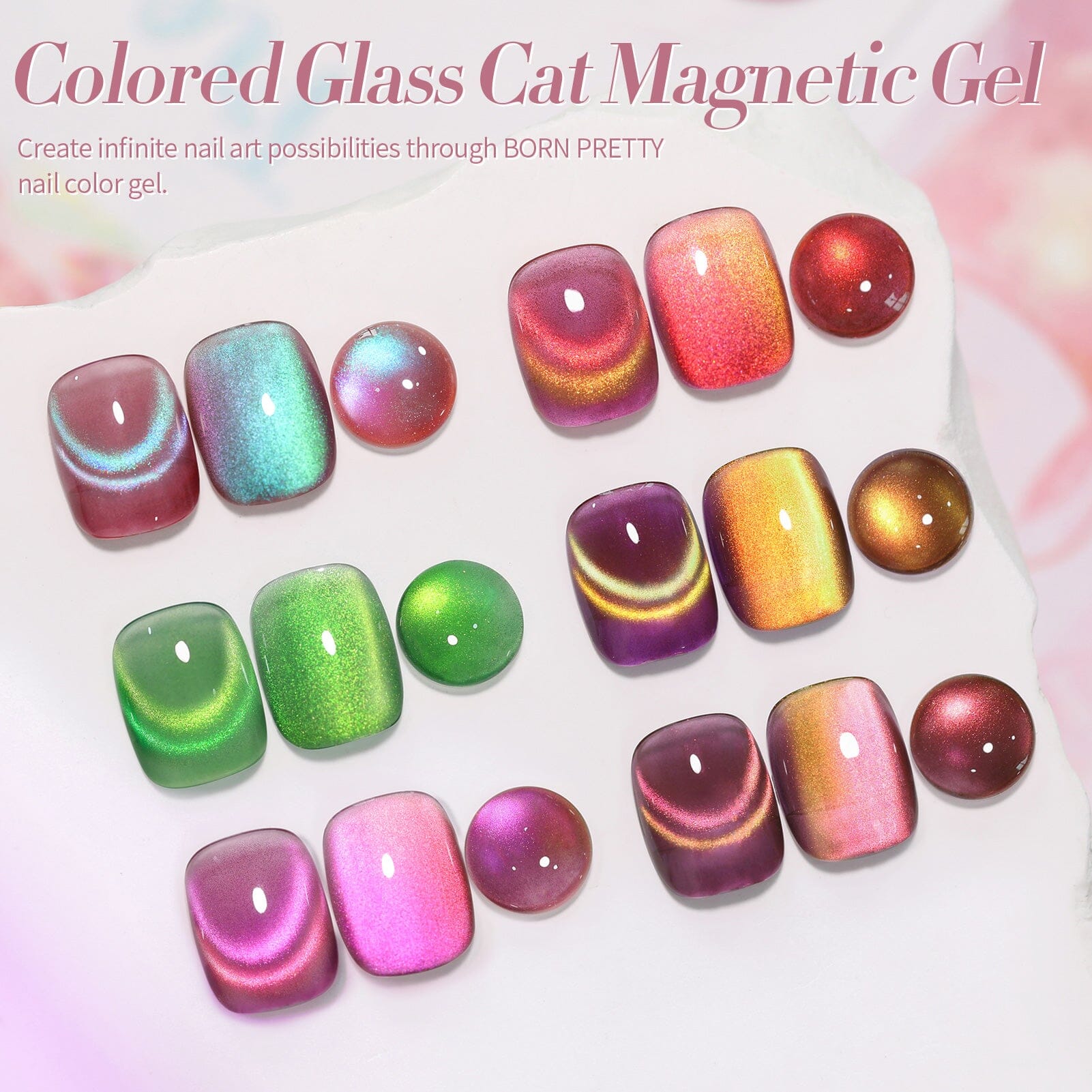 6 Colors Cat Magnetic Gel Nail Polish Set - 7ml Colored Glass Effect for Long-Lasting Manicures - Perfect for Nail Art, Salon & Home Use