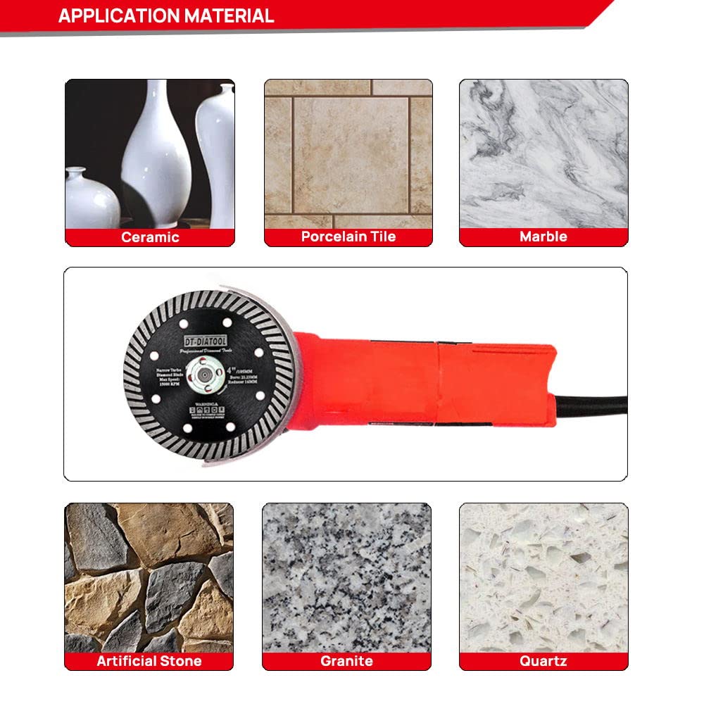 4 Inch Diamond Tile Saw Blade for Angle Grinder - Cuts Porcelain, Ceramic, Granite, Marble & Artificial Stone (7/8
