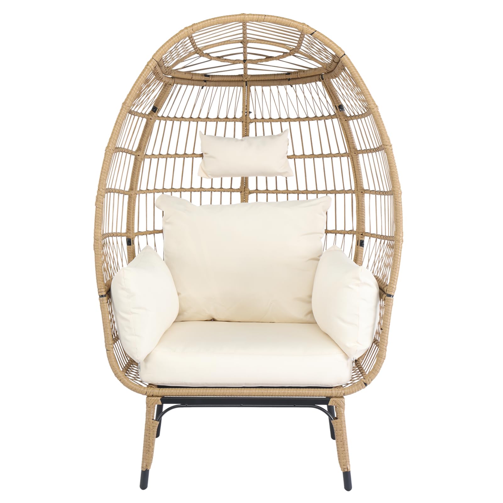 VINGLI Oversized Wicker Egg Chair with Cushions - 600lb Capacity Indoor/Outdoor Hanging Chair for Patio, Porch, Backyard, Living Room & Balcony - Perfect for Relaxing, Reading & Sunbathing (Yellow)