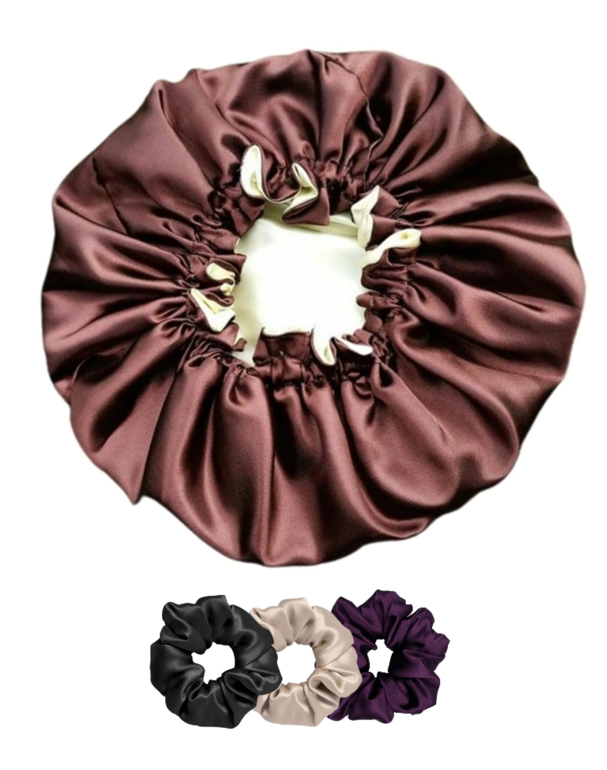 Atrube Satin Hair Bonnet for Sleeping - Double Layer Reversible Silk Bonnet for Curly Hair & Natural Hair Care - Premium Silky Satin Hair Cap for Night Protection (Brown) | Perfect for Travel, Home & Salon Use