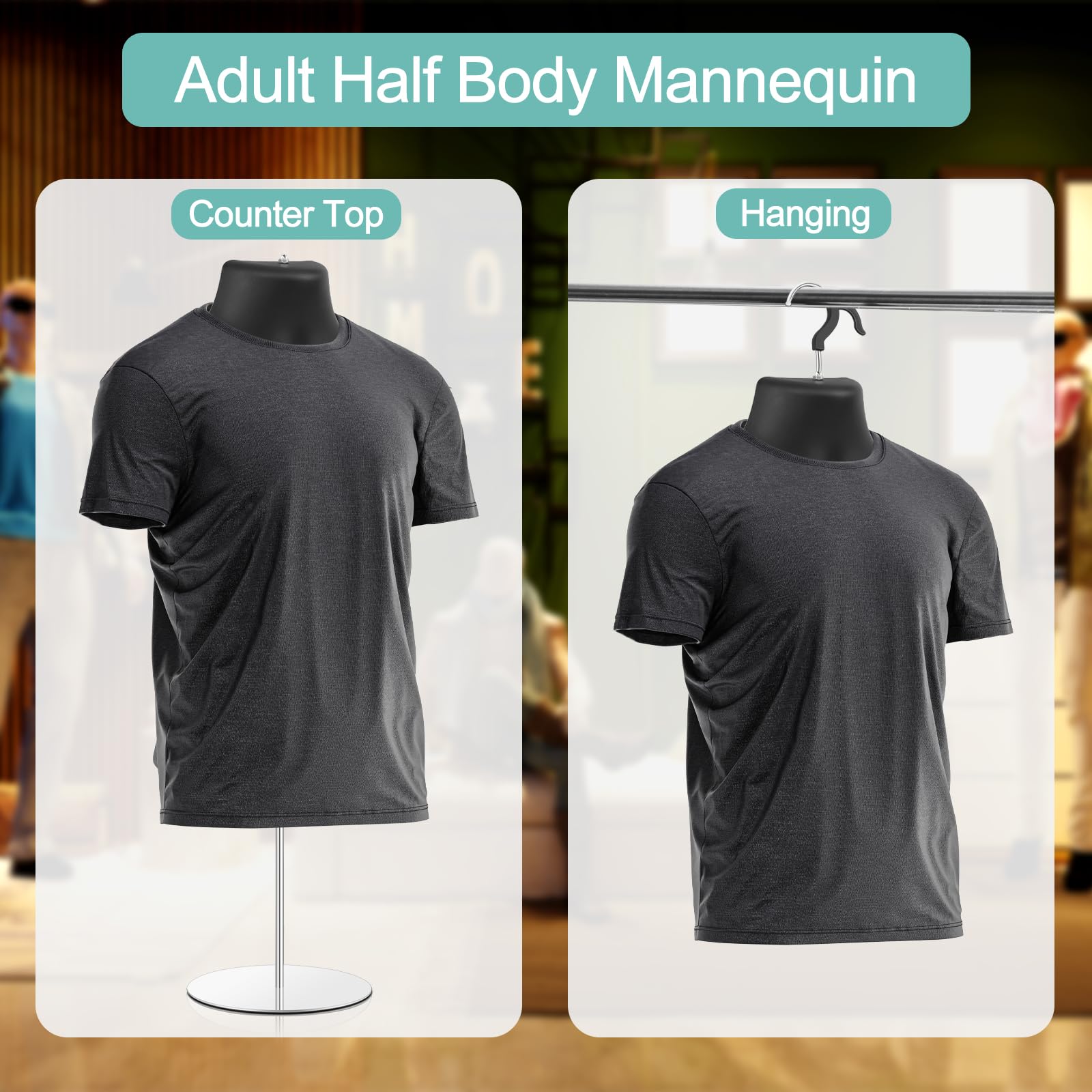 Geetery 4 Pack Male Mannequin Torso Dress Form - Adjustable Display Stand with Hanging Hook - Hollow Back for T-Shirt, Jacket & Clothing Display - Perfect for Retail Stores, Craft Shows, Photography & Fashion Design (S-M Size)