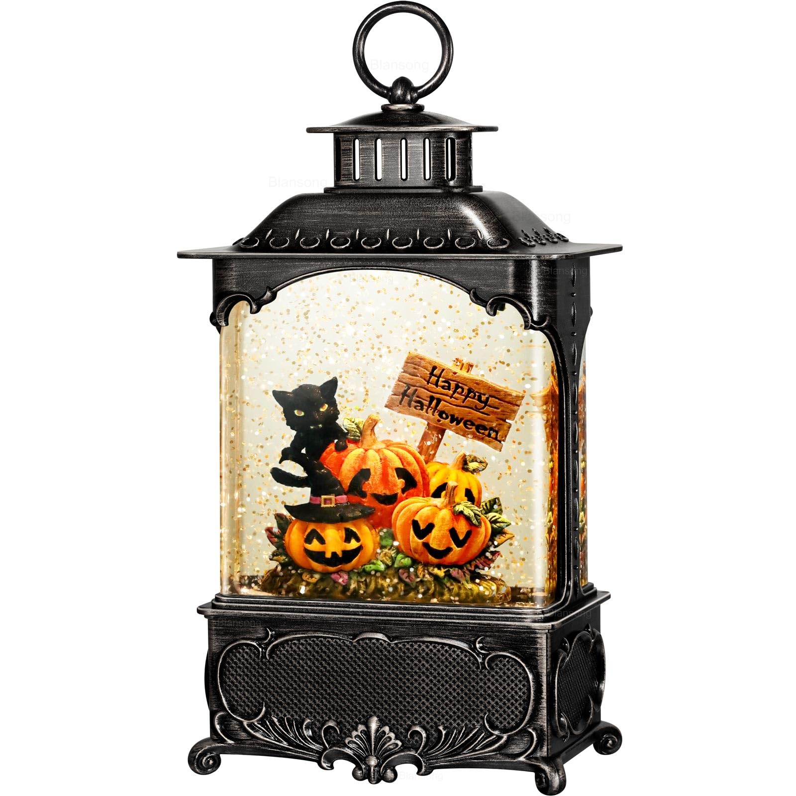 10.2 Inch Christmas Snow Globe Lantern with Timer - USB & Battery Powered Holiday Decor for Home, Office, Party (Pumpkin Cat Design) | Perfect for Christmas Tree, Mantel, Tabletop & Gift Giving