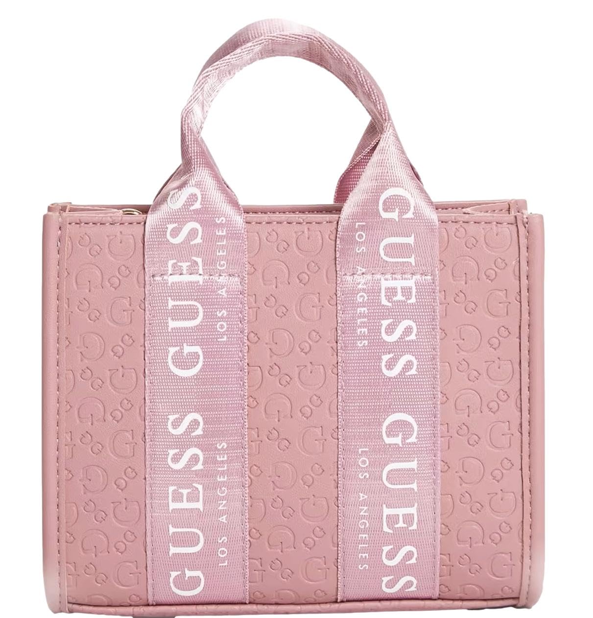 GUESS Women's Rose Pink Logo Embossed Mini Tote Crossbody Bag - Stylish Leather Handbag for Women, Perfect for Work, Travel & Everyday Use