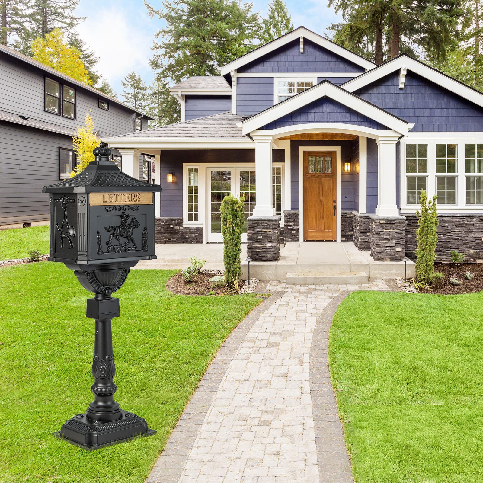Giantex Black Cast Aluminum Mailbox - Secure Outdoor Mailbox with Lock & Keys for Home Security