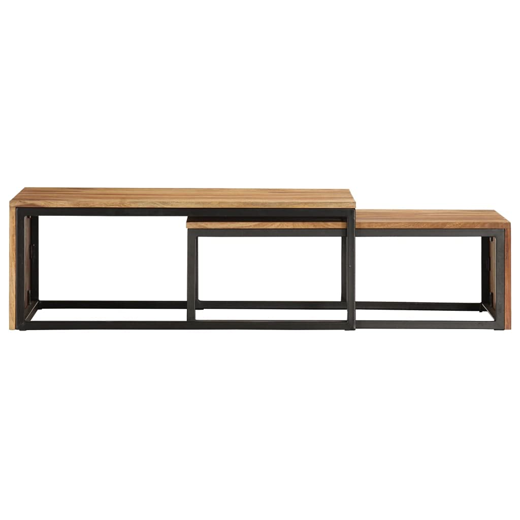 Mid-Century Modern Wooden Coffee Table Set of 2 - Solid Sheesham Wood Nesting Tables for Living Room, Home & Office - Fast Shipping - Perfect for Small Spaces & Stylish Interior Decor