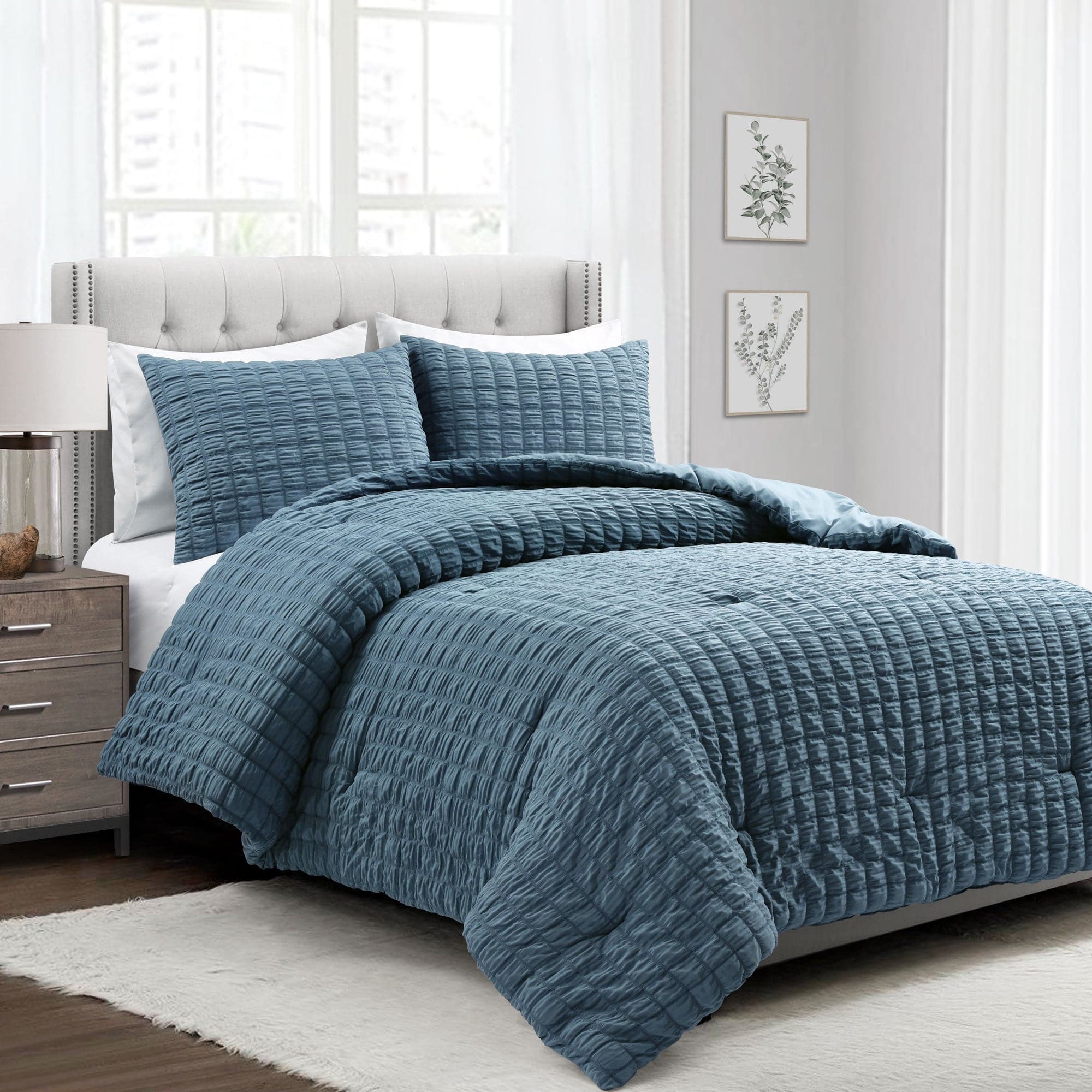 Luxury Crinkle Textured Dobby Comforter Set - Queen Size Bedding with Pillow Shams - Soft & Breathable for All Seasons - Perfect for Master Bedroom, Guest Room & Cozy Home Decor