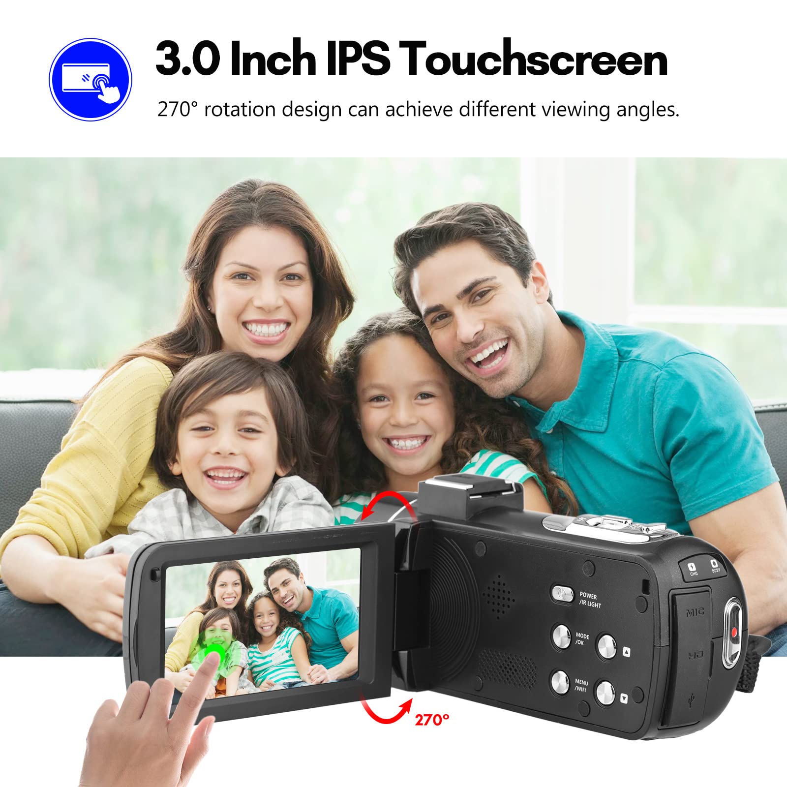 Andoer 4K WiFi Digital Camcorder with 56MP, 18X Zoom, 3