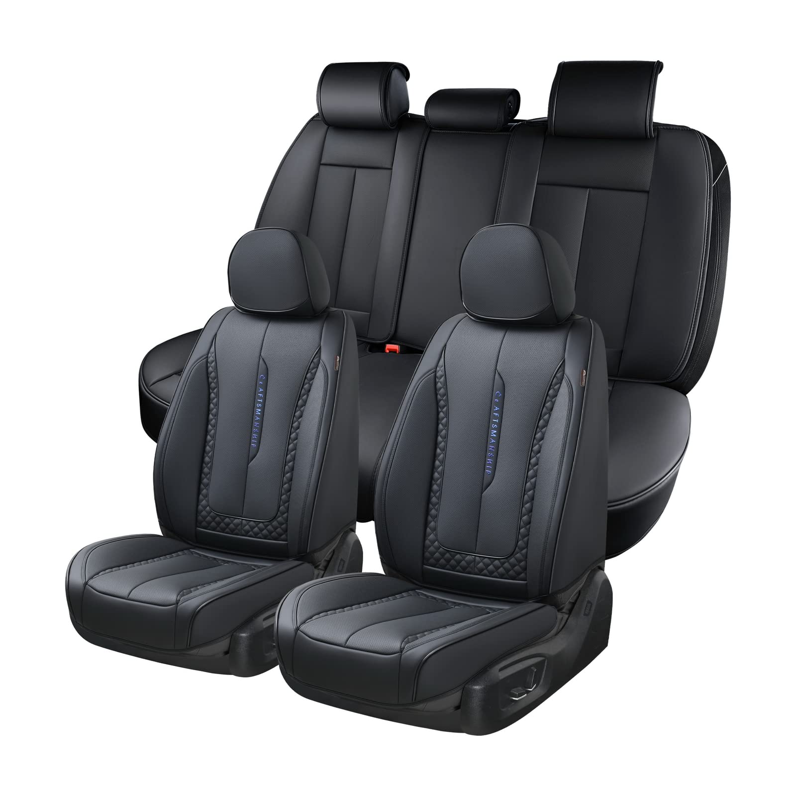 Premium Nappa Leather Car Seat Covers Full Set (5pcs) - Universal Fit for Most Cars, Sedans, SUVs & Trucks - Black Auto Seat Protectors for Front & Rear Seats | Perfect for Daily Commute, Road Trips & Vehicle Protection