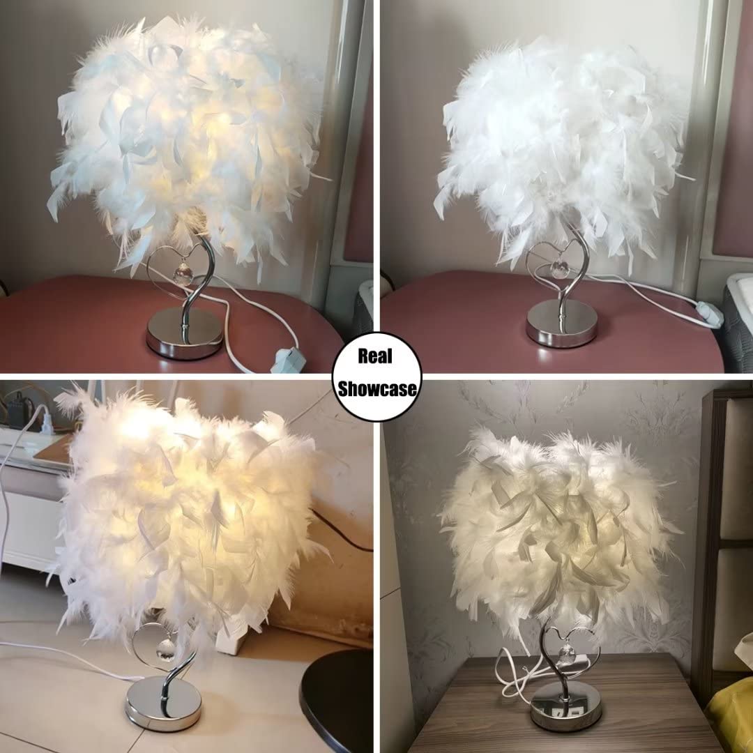 Feather Bedside Lamp - Modern Crystal Heart Table Light with Metal Base for Living Room, Bedroom, Office, Hotel | Elegant Nightstand & Desk Lighting for Cozy Ambiance