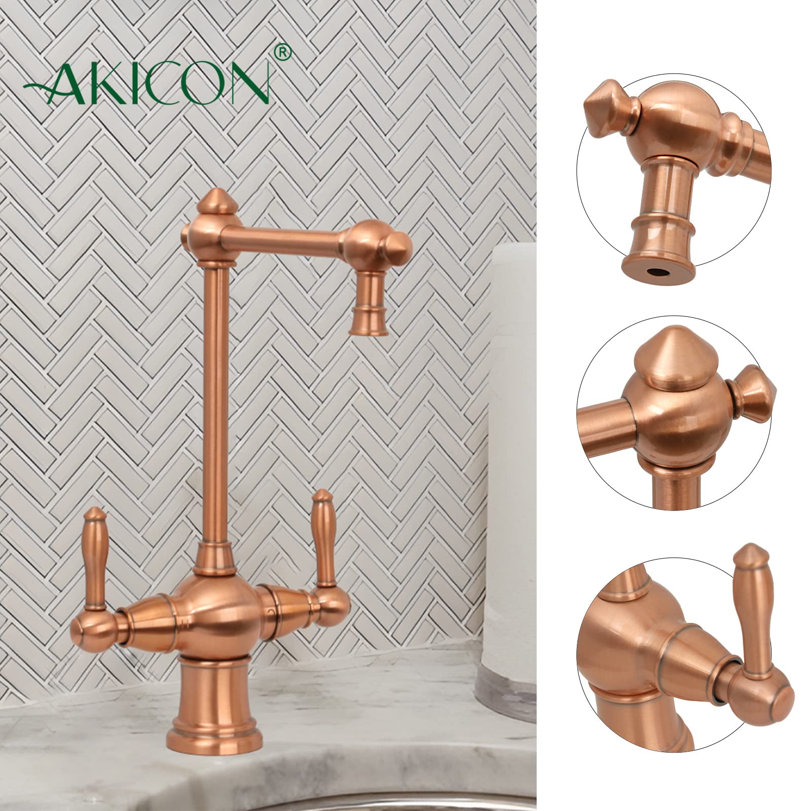 Premium Dual Handle Copper Water Filter Faucet - Hot & Cold Water Dispenser for Instant Hot Water Tanks & Filtration Systems - Perfect for Kitchen Sink, RV, and Office Use
