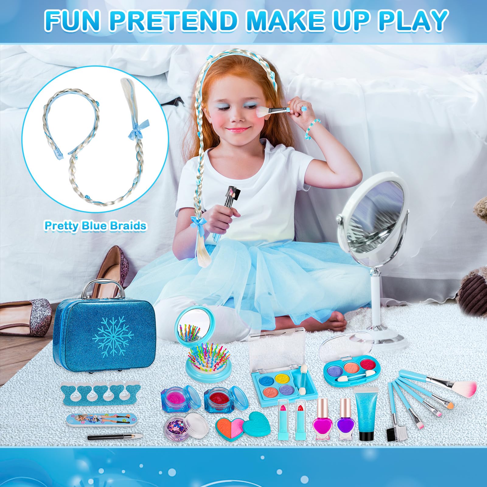 25-Piece Washable Kids Makeup Kit for Girls Ages 4-10 - Birthday & Christmas Gift Set with Travel Case - Safe & Non-Toxic Play Makeup for Pretend Play, Dress Up & Party Fun
