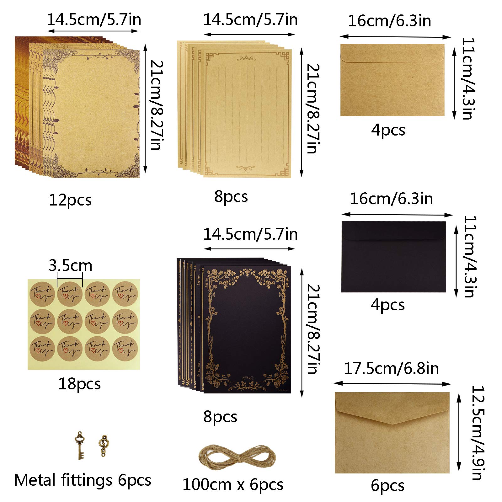 Vintage Stationery Paper and Envelopes Set - Antique Aged Writing Paper for Letters, Invitations & Calligraphy | Perfect for Wedding Stationery, Thank You Cards & Scrapbooking