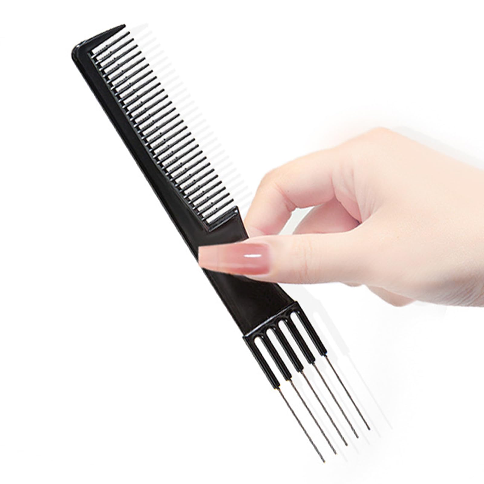 2 Packs Teasing Comb with Metal Pick - Hair Styling Comb for Women - Volumizing & Detangling Hair Brush - Perfect for Updos, Ponytails & Salon Styling (Black)