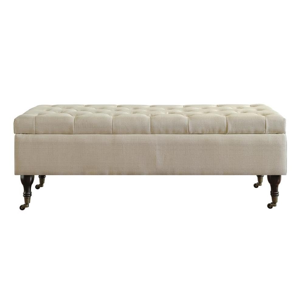 Elle Decor Collette Tufted Storage Bench - Cream Ottoman for Bedroom & Living Room