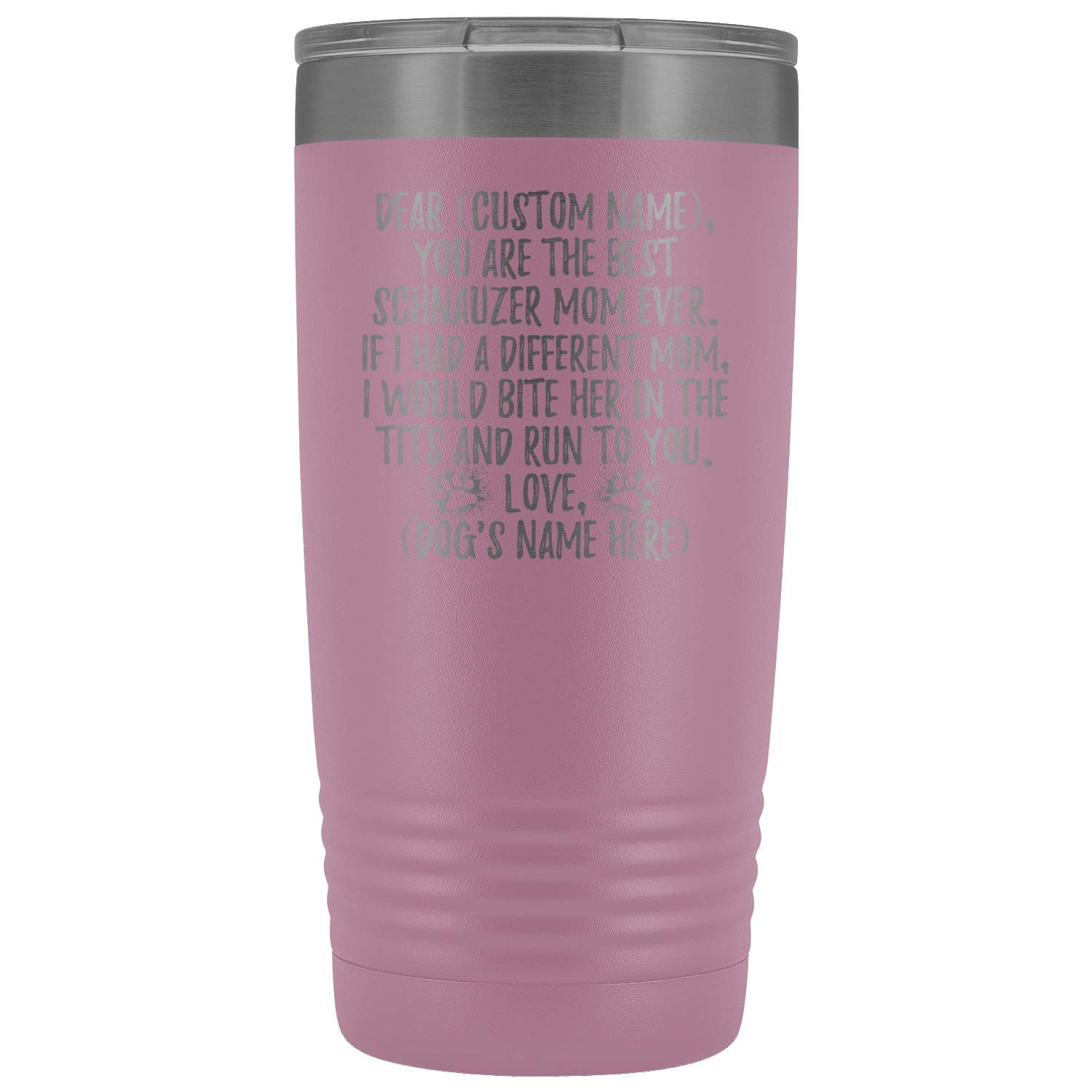 Personalized Schnauzer Dog Mom Tumbler - 20oz Insulated Stainless Steel Travel Mug with Lid & Straw - Cute Light Purple Gift for Schnauzer Owners, Dog Moms, Women - Perfect for Coffee, Tea, Water on the Go, Office, Gym, Hiking