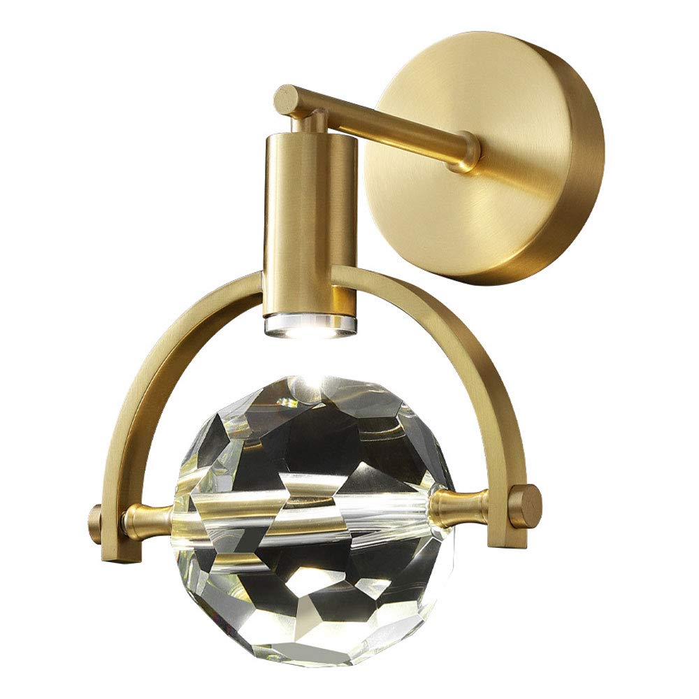 Modern Bronze Crystal Wall Sconce - LED Bedside Lamp with Golden Finish for Bedroom, Living Room & Corridor Lighting - Elegant Single Head Wall Mount Light for Home Decor