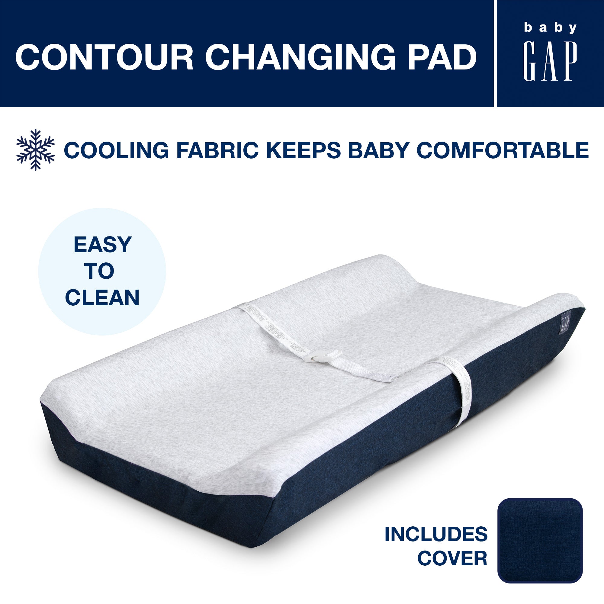 BabyGap Contoured Changing Pad with Cooling Cover - Soft & Waterproof Diaper Changing Mat for Nursery, Travel & On-the-Go Baby Care