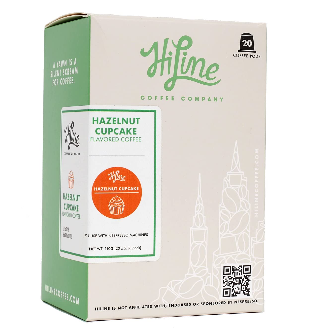 HiLine Coffee Hazelnut Cupcake Flavored Espresso Pods - 20 Count, Single Cup Capsules Compatible with Nespresso Original Brewers - Perfect for Home, Office & Gifts