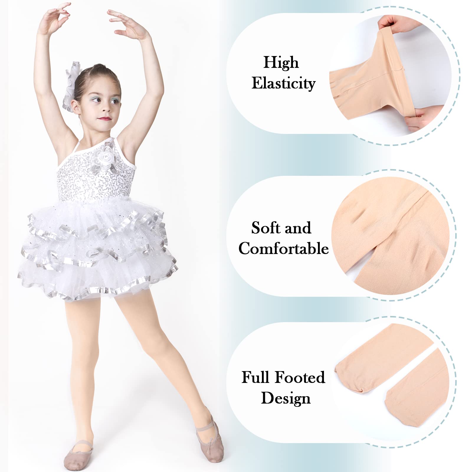 20 Pairs Girls Ballet Tights - Soft Elastic Toddler Dance Footed Tights for Ballet Class, School Uniform & Costume - Bulk Pack for Dance Recitals & Performance Practice