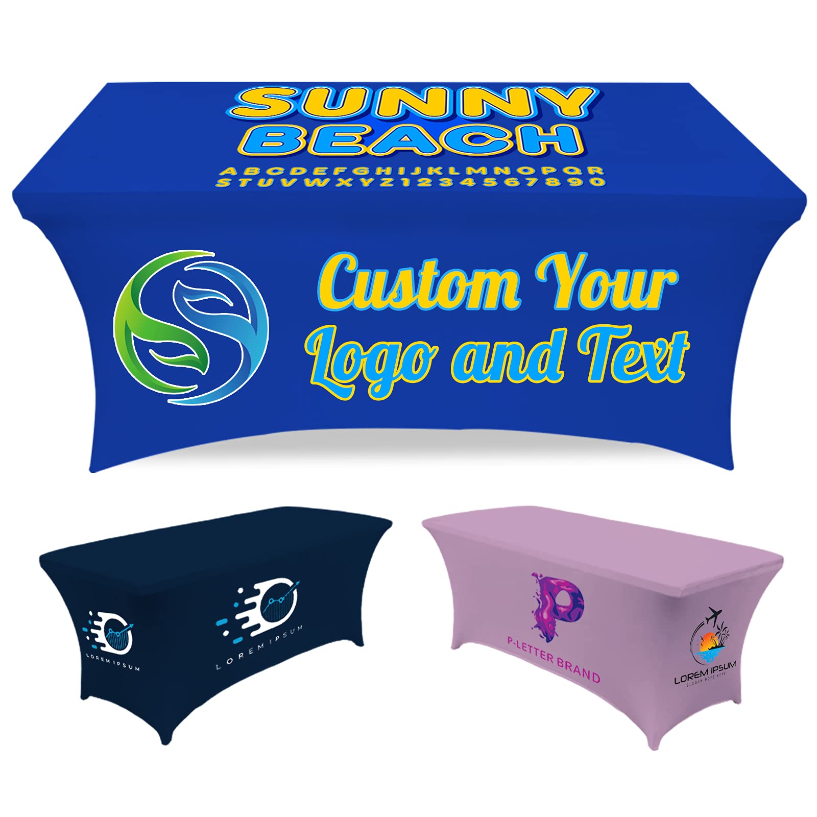 Custom Printed Table Covers for 4/6/8 Foot Tables - Personalized Stretch Spandex Tablecloth with Business Logo, Name & Design - Perfect for Trade Shows, Events & Brand Promotions