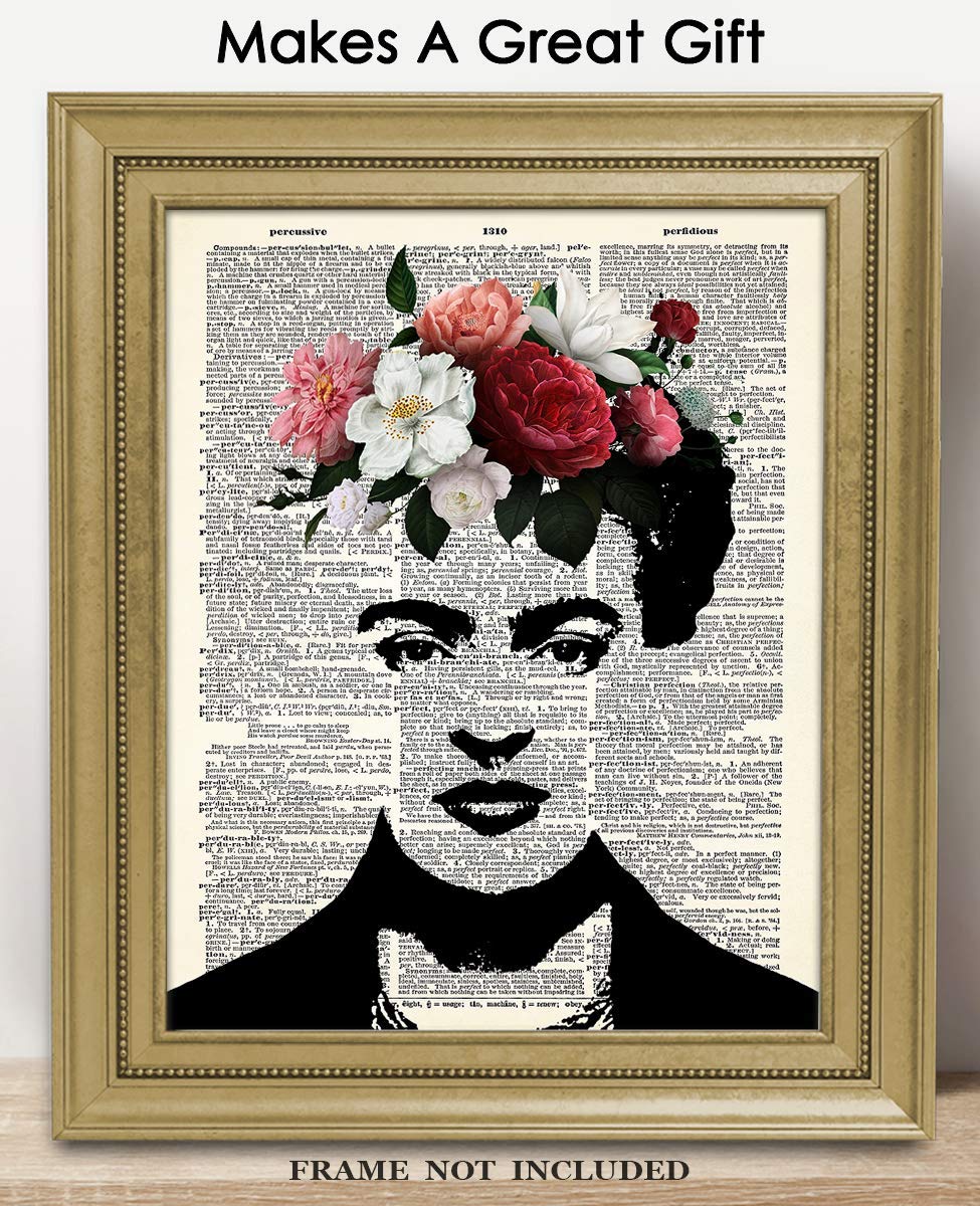 Frida Kahlo Flower Head Abstract Wall Art Print - Minimalist Boho Aesthetic Poster for Home Office Bedroom Living Room Decor - 8x10 Inches Unframed - Perfect for Gallery Walls & Modern Interior Design