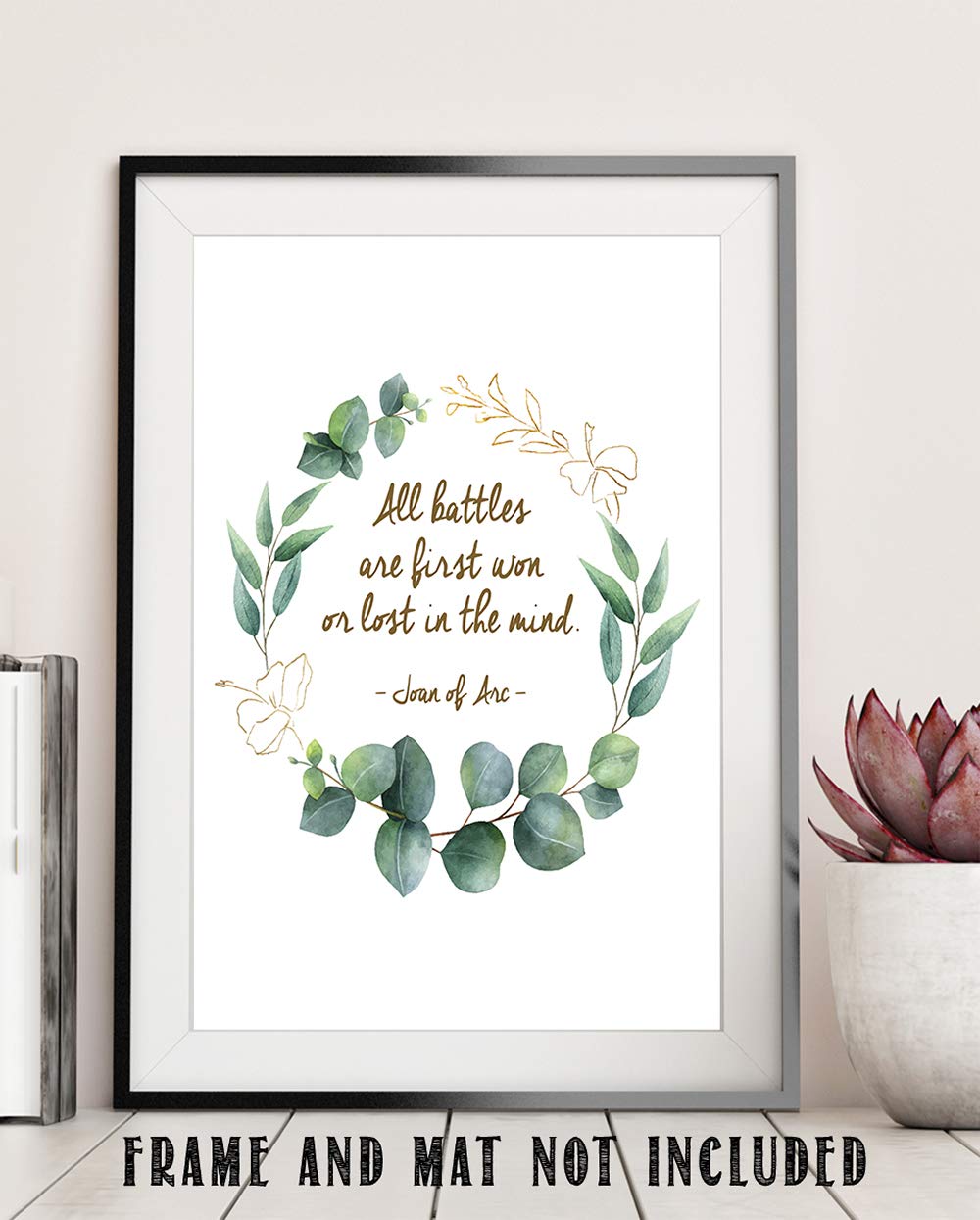 TJ Originals - 'All Battles Are First Won or Lost in the Mind' Joan of Arc Christian Bible Quote Wall Art Print, 11 x 14 Inches, Inspirational Home & Office Decor, Hibiscus Wreath Design – Perfect Gift for Family, Friends, Bible Study Groups & Faith-Based Spaces