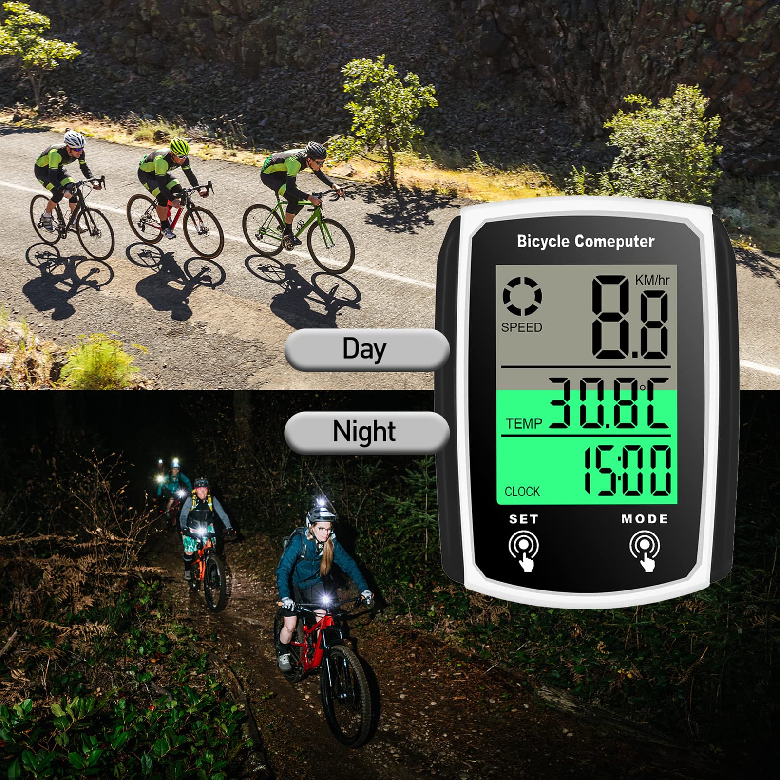 BUZHI Wired Bike Computer - 19 Function LCD Cycling Speedometer with Backlight, Waterproof Touch Screen for Road & Mountain Bikes - Track Speed, Distance & Time for Cycling Training & Outdoor Adventures