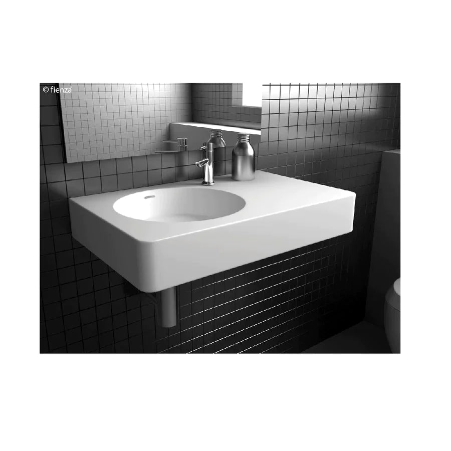 Fienza CSB11 70L Encanto 700 Cast Stone Wall Mount Bathroom Sink with Single Tap Hole & Left Bowl - Perfect for Modern Farmhouse, Rustic, and Luxury Bathroom Designs