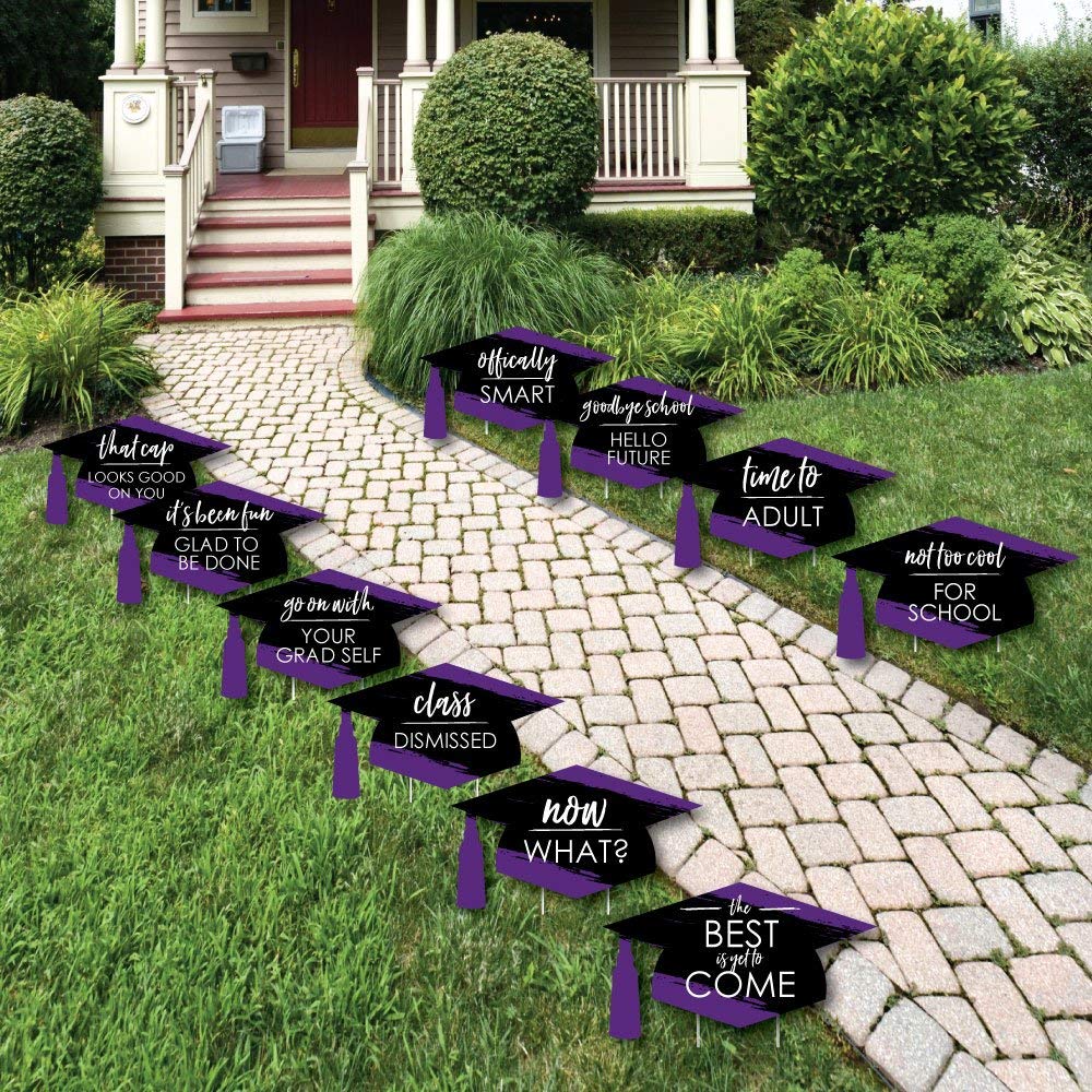 Big Dot of Happiness Purple Graduation Lawn Decorations - 10 Piece Set for Outdoor Graduation Party Decorations | Perfect for Backyard Celebrations, School Events & Photo Backdrops
