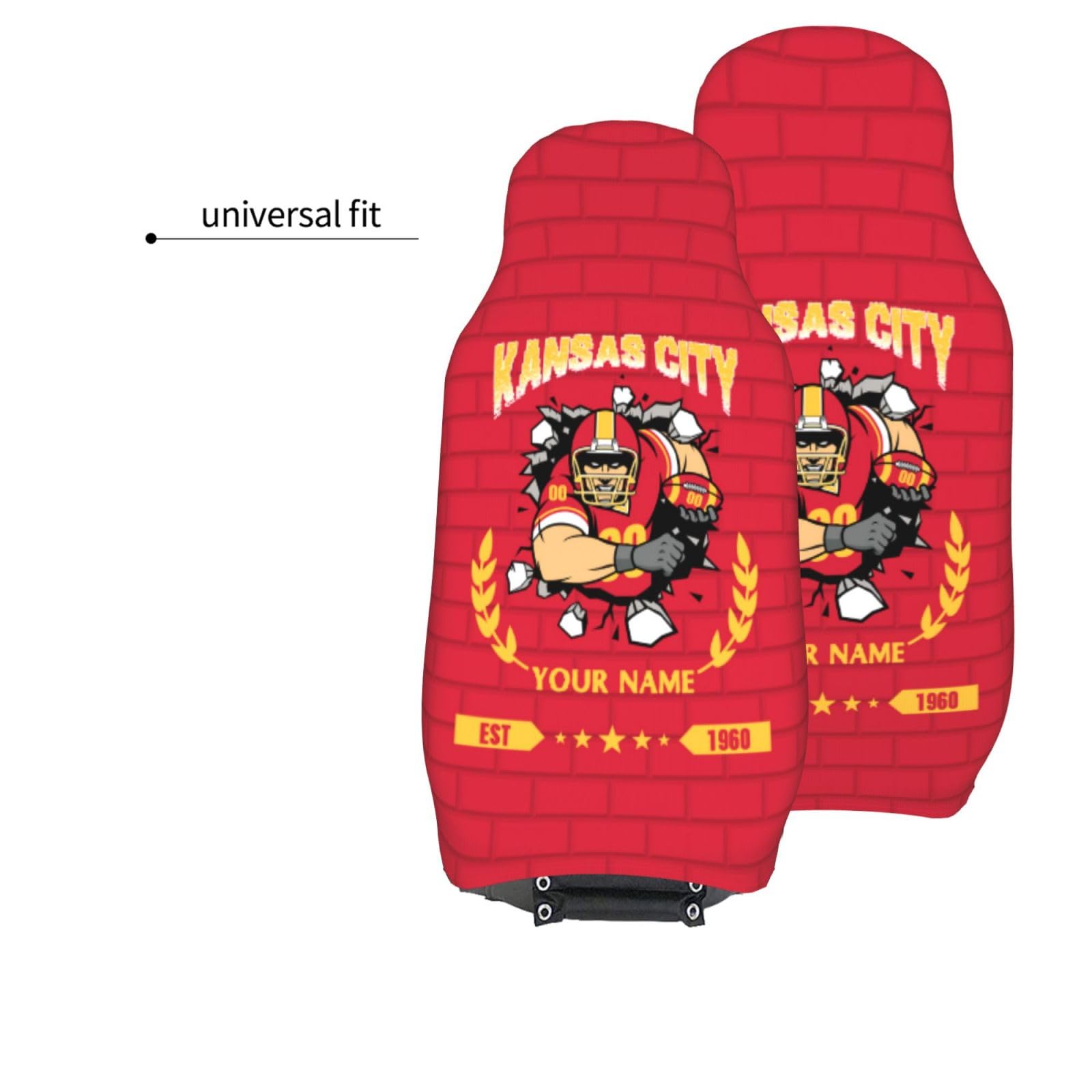 Custom Kansas City Car Seat Covers 1PC & 2PC - Personalized with Name & Number - Universal Fit for Most Cars, Trucks & SUVs - Perfect Football Fan Gifts for Men & Women - Great for Game Days, Road Trips & Vehicle Protection