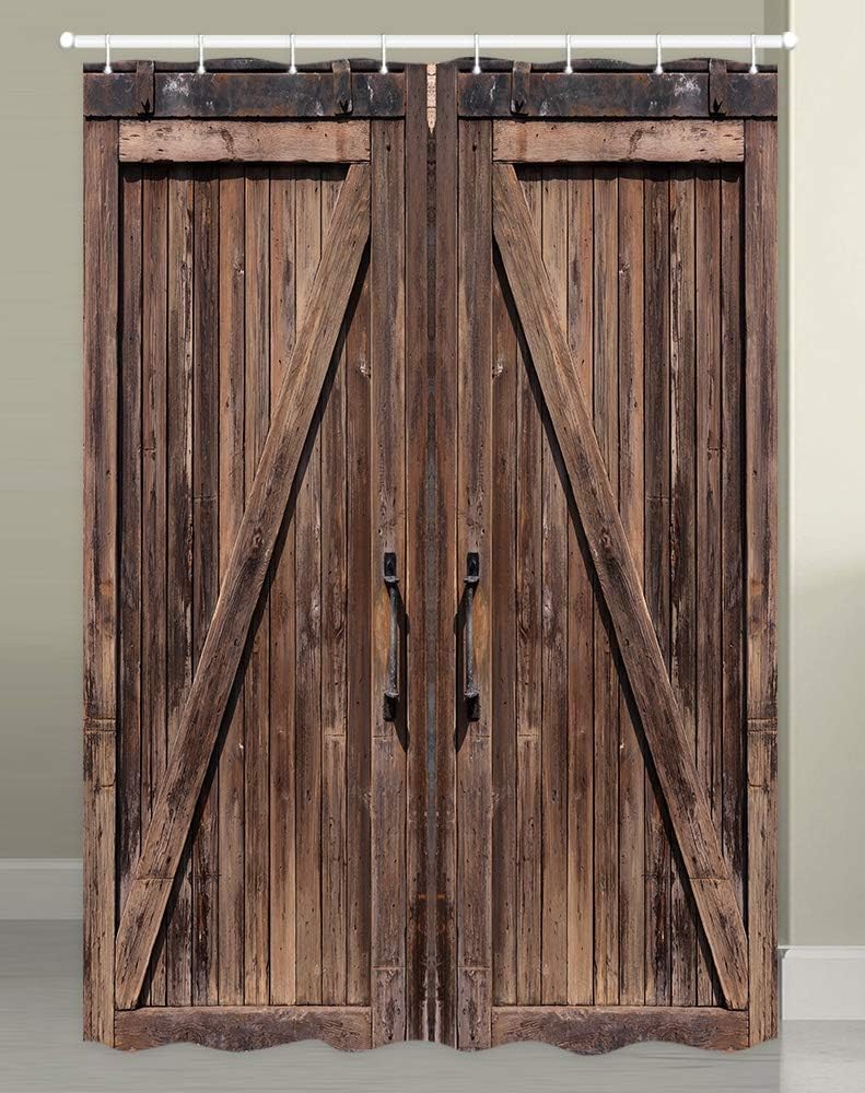 NYMB Old Barn Door Shower Curtain - Rustic Wooden Barn & Garage Door Design - Waterproof Bathroom Decor with Hooks (47x64 Inches) - Perfect for Farmhouse, Country Style Bathrooms & Vintage Home Decor
