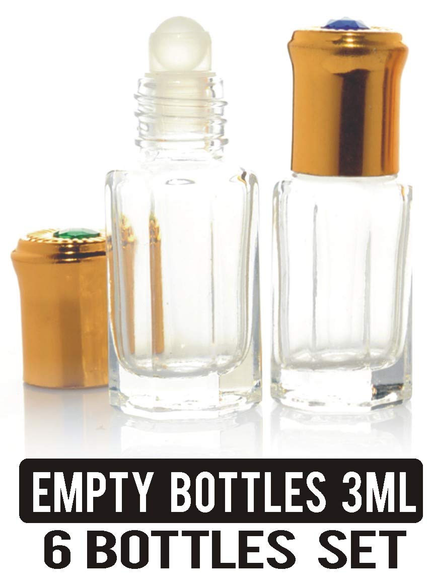 Parag Fragrances 3ml Empty Reusable Roll-On Glass Bottles (Set of 6) - Perfect for DIY Essential Oils, Perfumes & Aromatherapy at Home