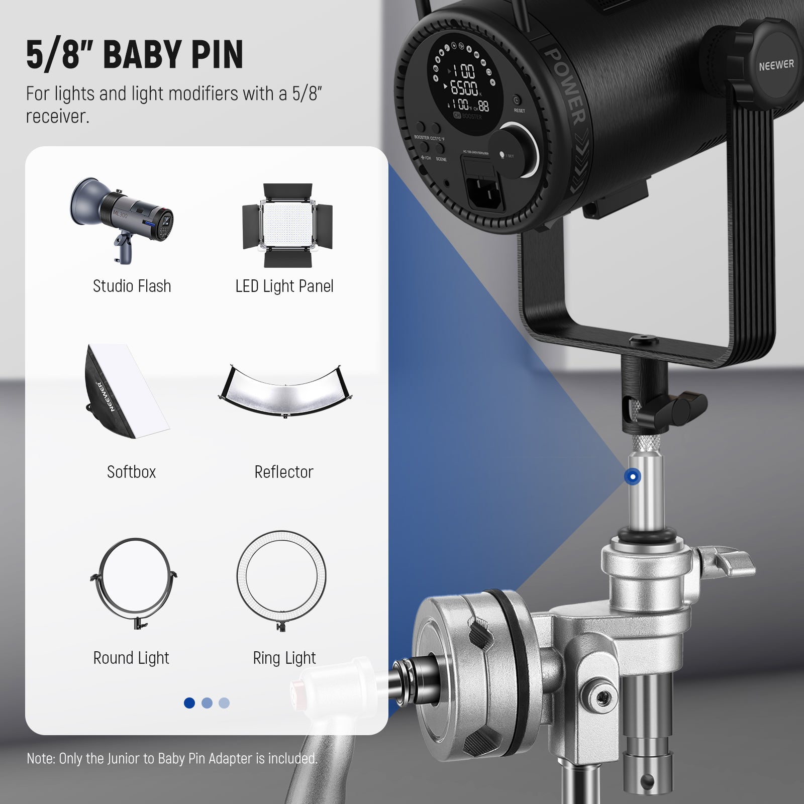 NEEWER UA027 Junior to Baby Pin Adapter - Professional Camera Light Stand Converter for Studio Photography & Video Shooting - Perfect for Newborn, Toddler, and Child Photo Sessions