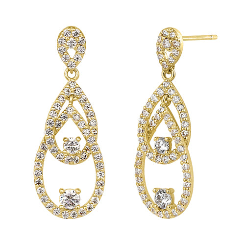 14K Yellow Gold Triple Drop Dangle Cubic Zirconia Earrings for Women - Elegant Wedding, Party & Evening Wear Jewelry Gift