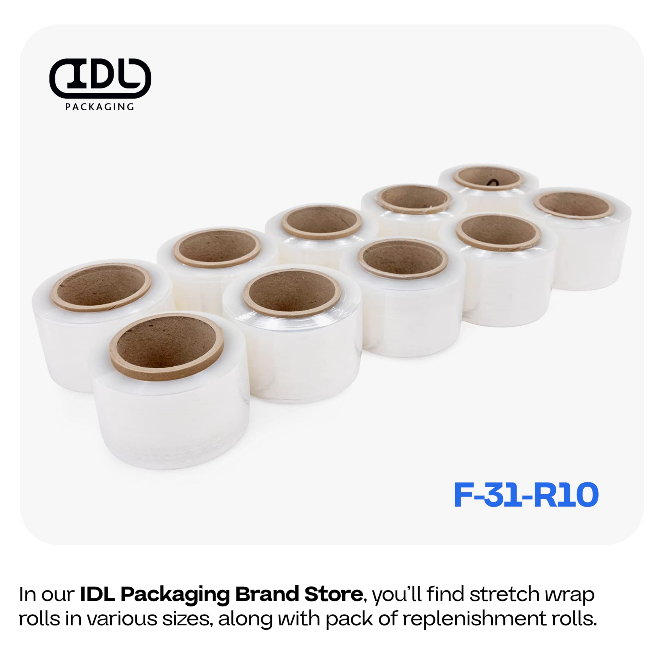 IDL Packaging 3 Inch Stretch Wrap Mini Roll - 700 Feet, 120 Gauge (12 Pack) with Plastic Handle - Industrial Grade Clear Plastic Wrap for Secure Packing, Moving, Shipping & Office Use - Heavy Duty Protection for Boxes, Pallets & Storage