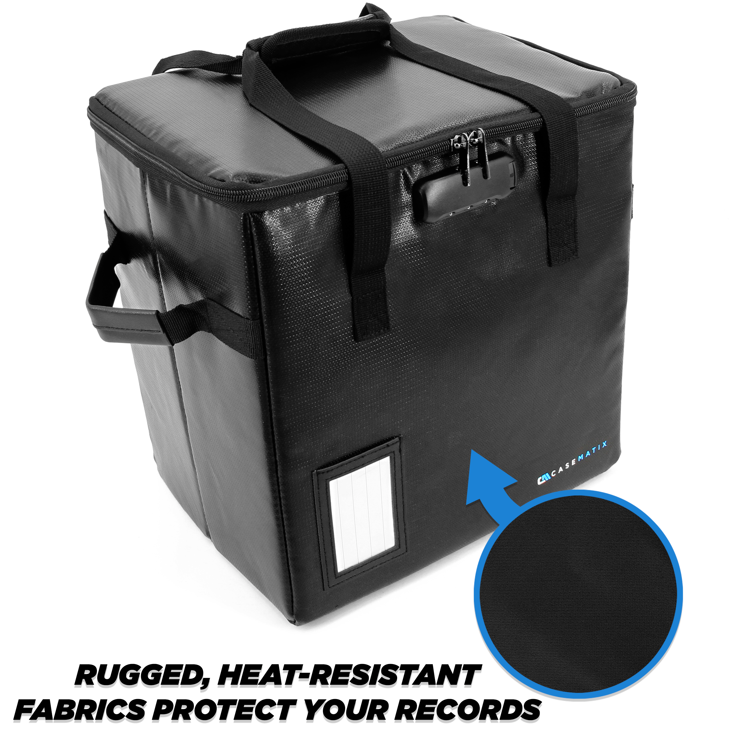 CASEMATIX Fireproof Vinyl Record Storage Case - Holds 40 Records, Lockable & Adjustable Dividers - Perfect for Home, Studio & Travel Use