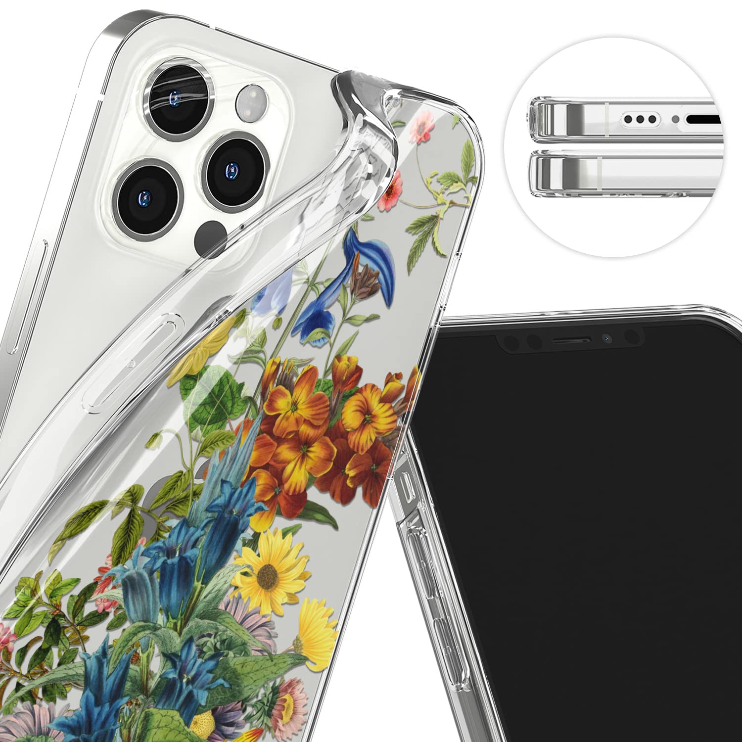 Shockproof Floral Phone Case for iPhone 15 Plus/14/13 Pro Max/12 Mini/SE/11/Xr/Xs/8/7 - Flexible TPU Bumper Cover with Wild Flower Design - Perfect for Summer Outdoors, Travel & Daily Protection