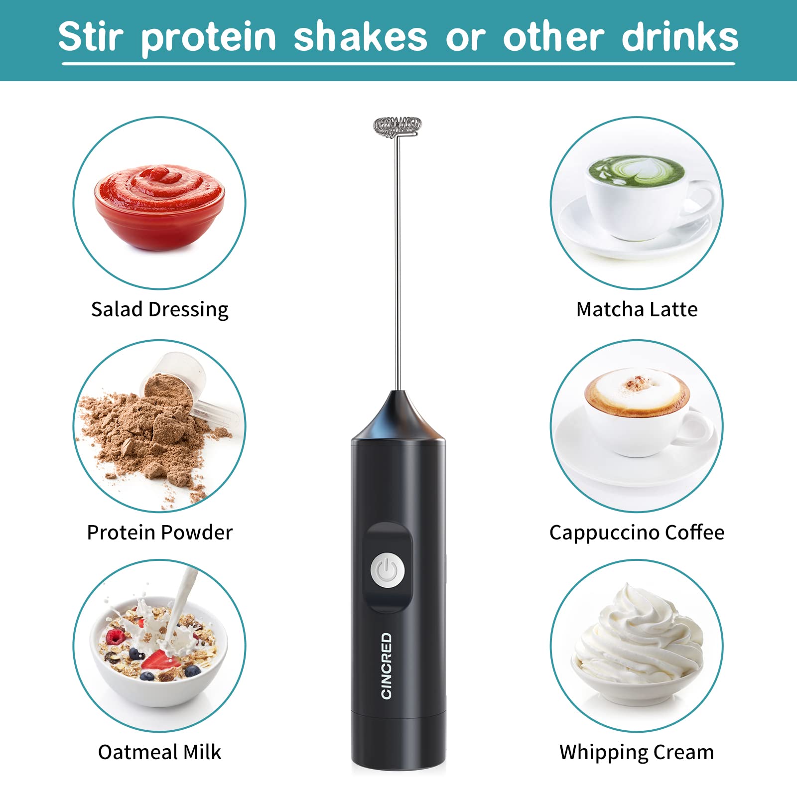 Electric Milk Frother Handheld - Battery Operated Mini Whisk for Coffee, Latte, Cappuccino, Hot Chocolate | Foam Maker & Drink Mixer | Perfect for Home, Office & Travel (Black)