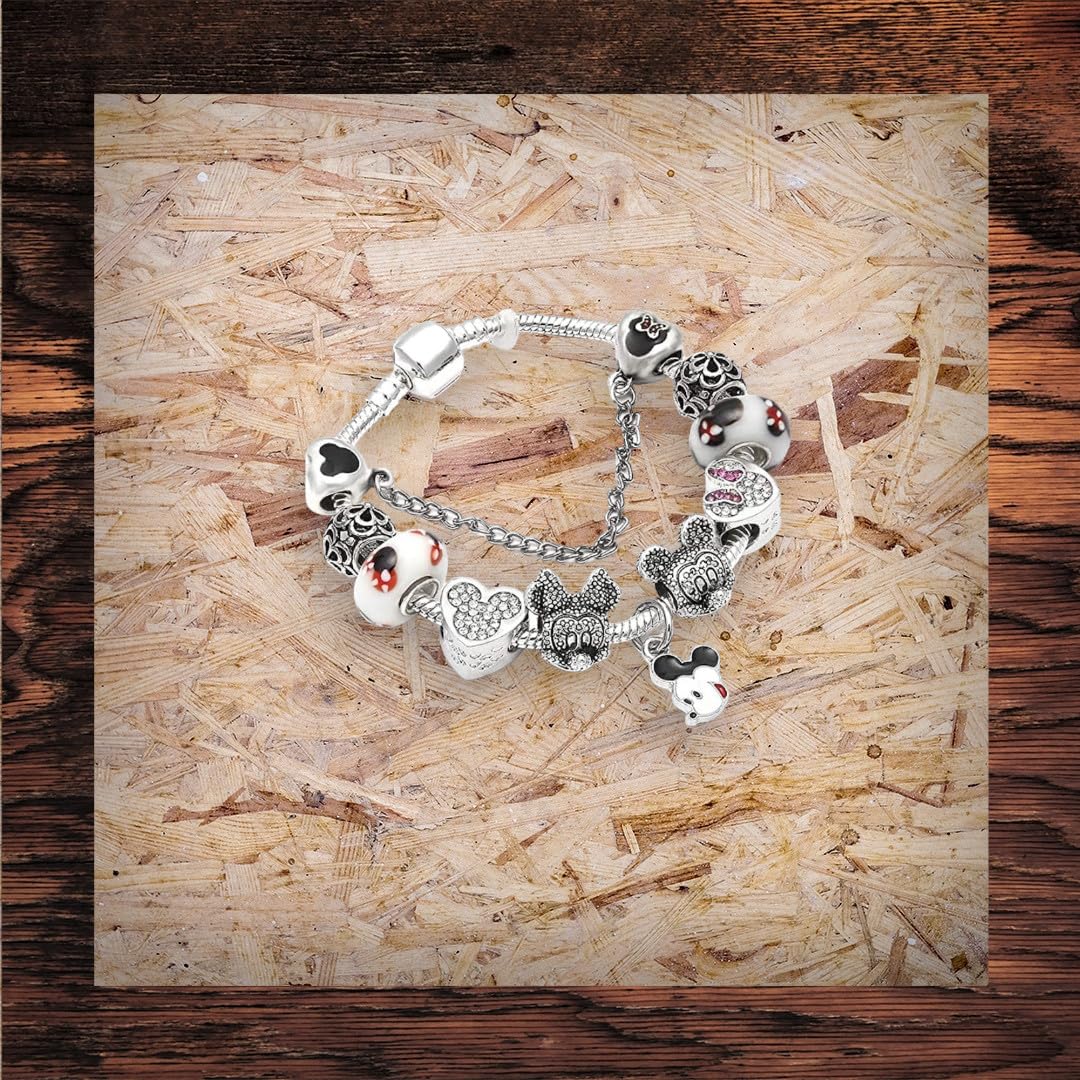 Cute Cartoon Mouse Theme Silver Charm Bracelet for Women - Perfect Gift for Birthday, Christmas & Everyday Wear