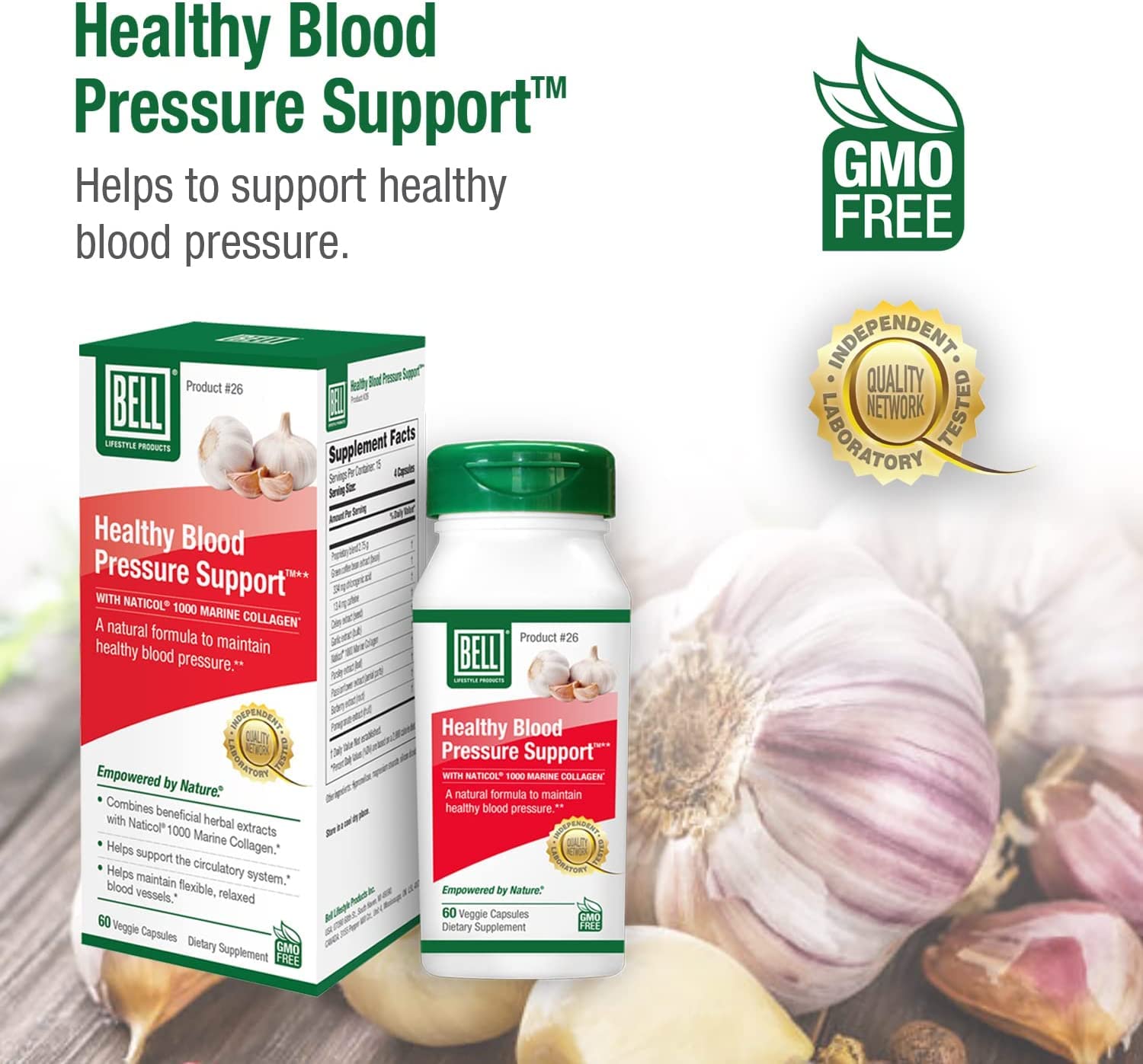 Bell Healthy Blood Pressure Support Supplement - Natural Vegan Formula with Green Coffee Bean, Garlic & Celery Seed Extracts - Non-GMO, 120 Capsules (2 x 60 Count) - Supports Cardiovascular Health for Active Lifestyles & Daily Wellness