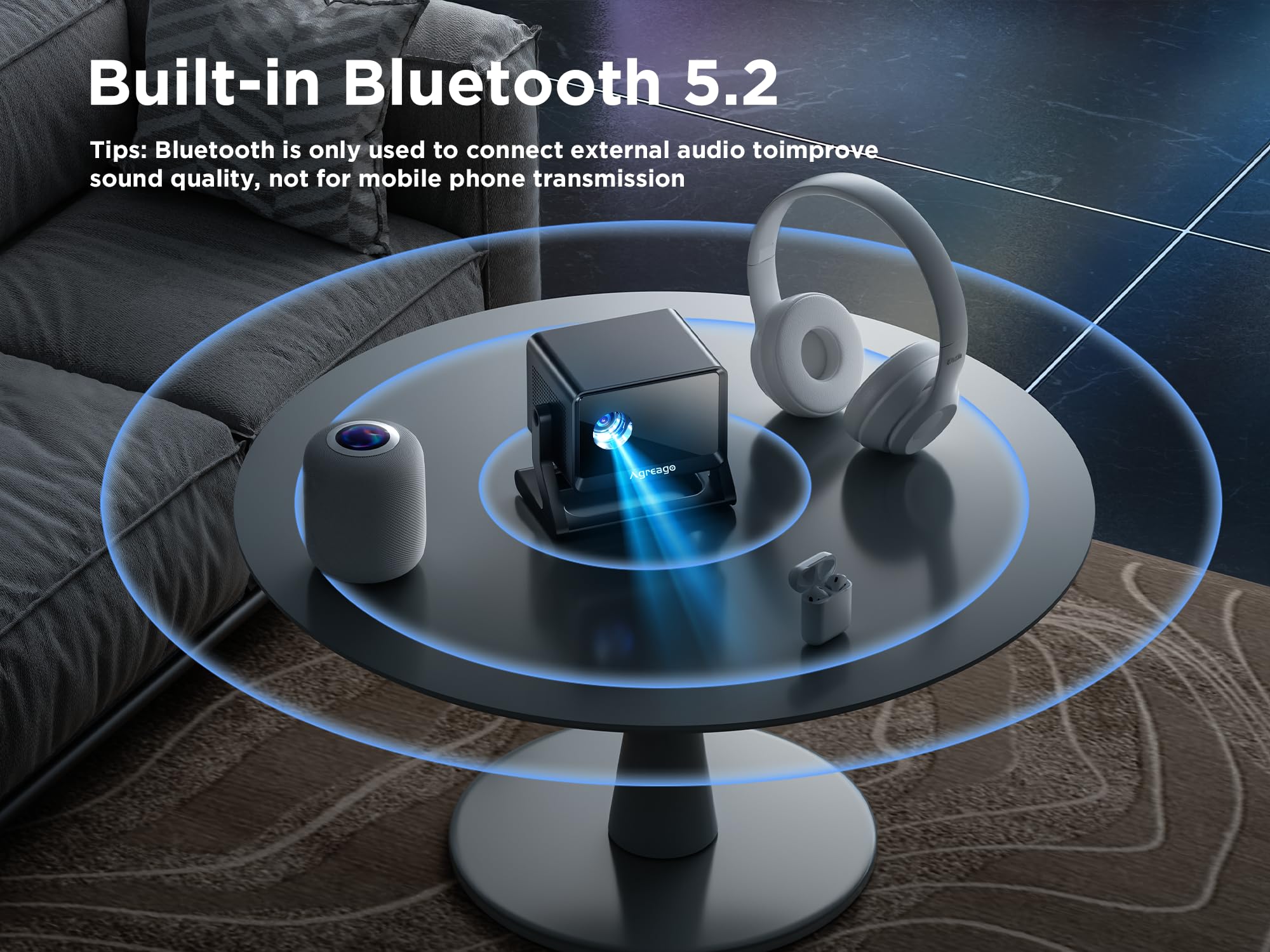 360° Adjustable Stand WiFi Bluetooth Projector - 4K & 1080P HD Portable Outdoor Movie Projector with WiFi 6 | Compatible with iPhone, Android, TV Stick, HDMI, USB, AV | Perfect for Home Theater, Camping, Backyard Movies & Office Presentations