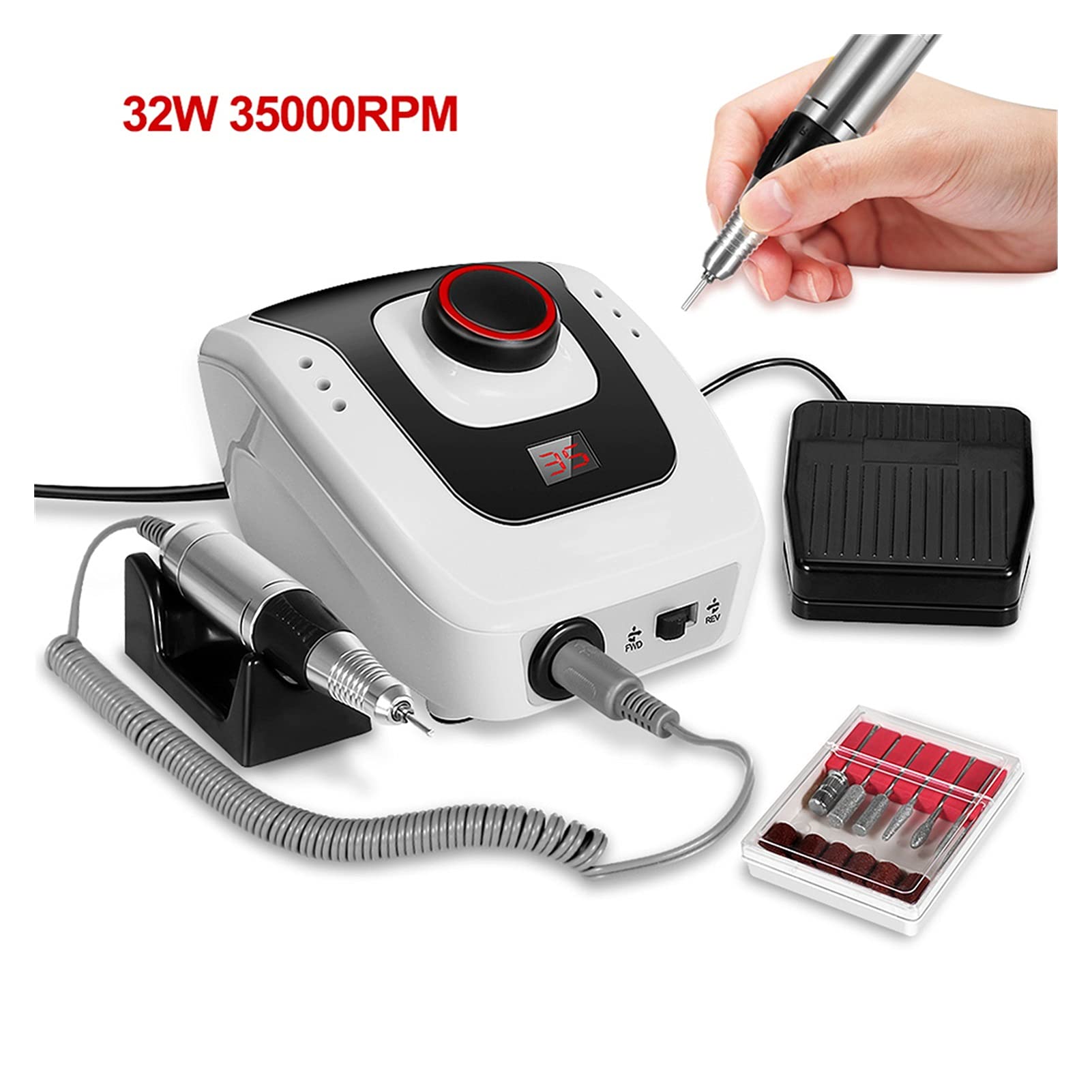 32W 35000RPM Electric Nail Drill Machine - Professional Manicure & Pedicure Kit with Nail Milling Cutter for Natural Nails & Gel Polish (508 Black) | At-Home Salon & Nail Art Studio Essential