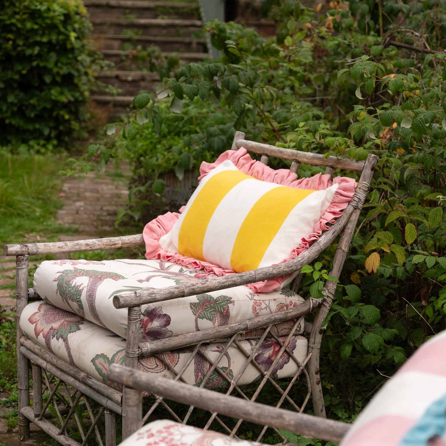 Yellow Wide Stripe Frill Cushion Cover - Soft Decorative Pillow Case for Sofa, Bed, Living Room & Home Decor