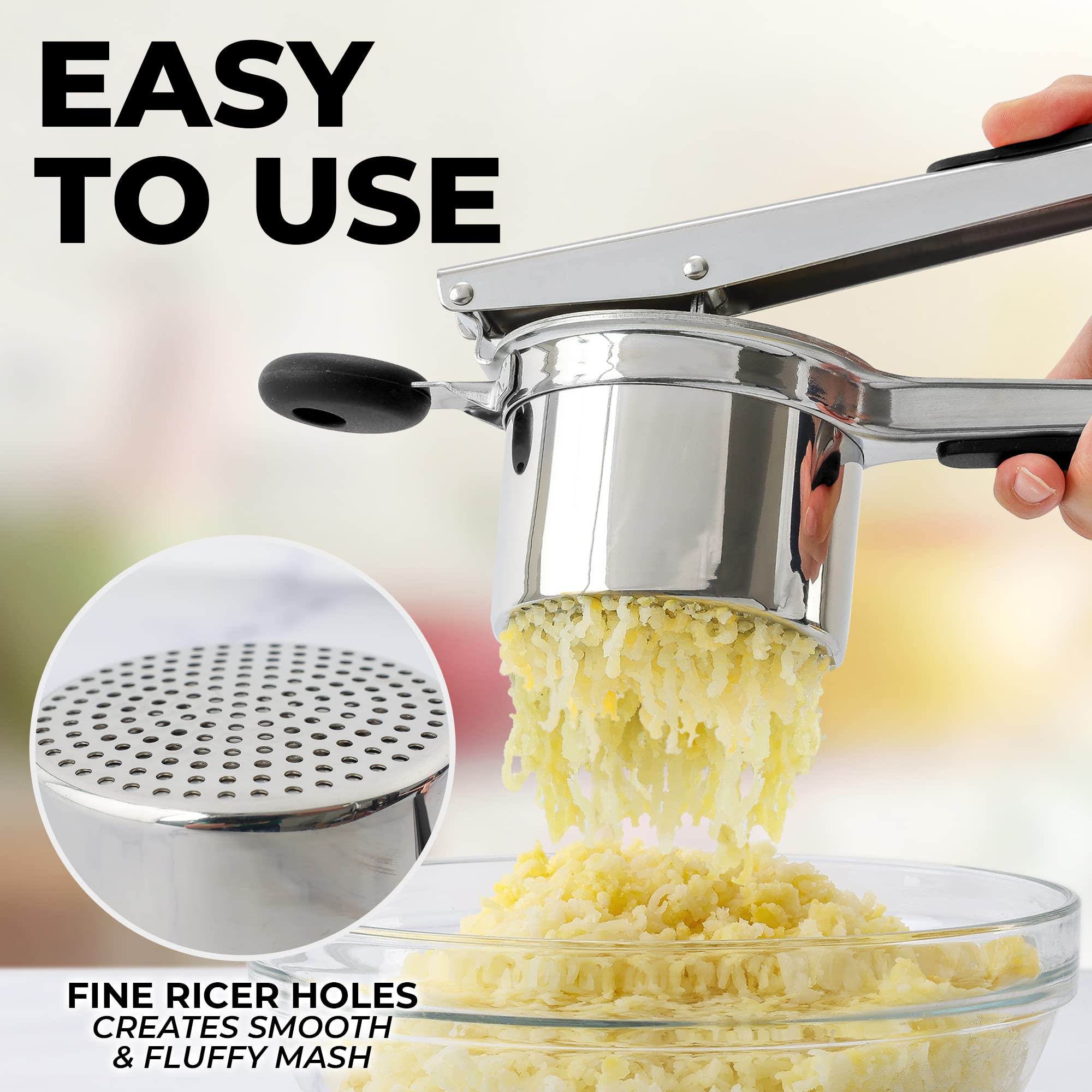 Zulay Kitchen 15oz Heavy Duty Stainless Steel Potato Ricer & Masher - Professional Potato Press for Perfect Mashed Potatoes, Baby Food, Gnocchi & Purees - Ideal for Home Cooking, Restaurants & Meal Prep